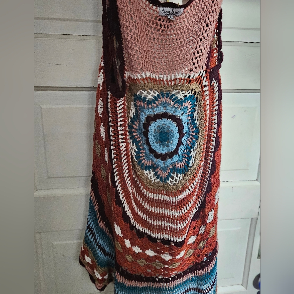 Crave Fame Pink and Brown Crochet Cover Up